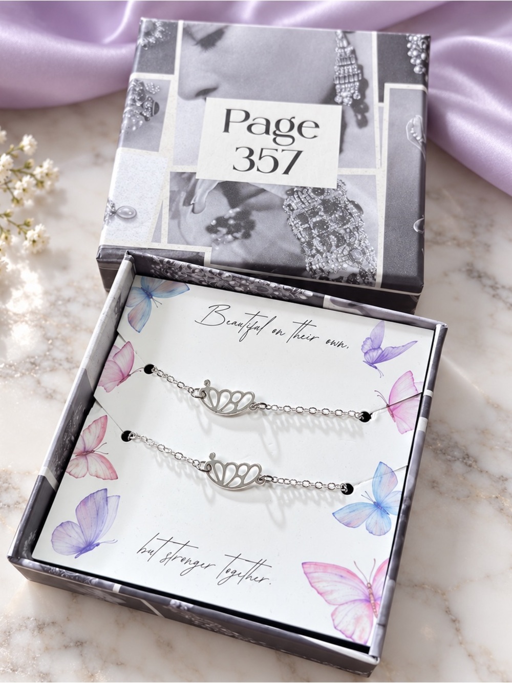 NEW Once Upon a Book Club Butterfly Bracelet Set Silver Tone